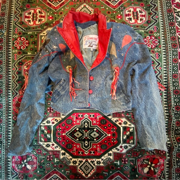 PIONEER Jackets & Blazers - Vintage Denim Rodeo Jacket with Red leather Accents